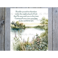 1 Peter 5:6-7 Humble Yourselves On Watercolor Of Lakes And Flowers Vintage Verses Bible Verse 8x10 Wall Art Printable Digital Download DIY 
 1 Peter 5:6-7 Humble Yourselves On Watercolor Of Lakes And Flowers Vintage Verses Bible Verse 8x10 Wall Art Printable Digital Download DIY